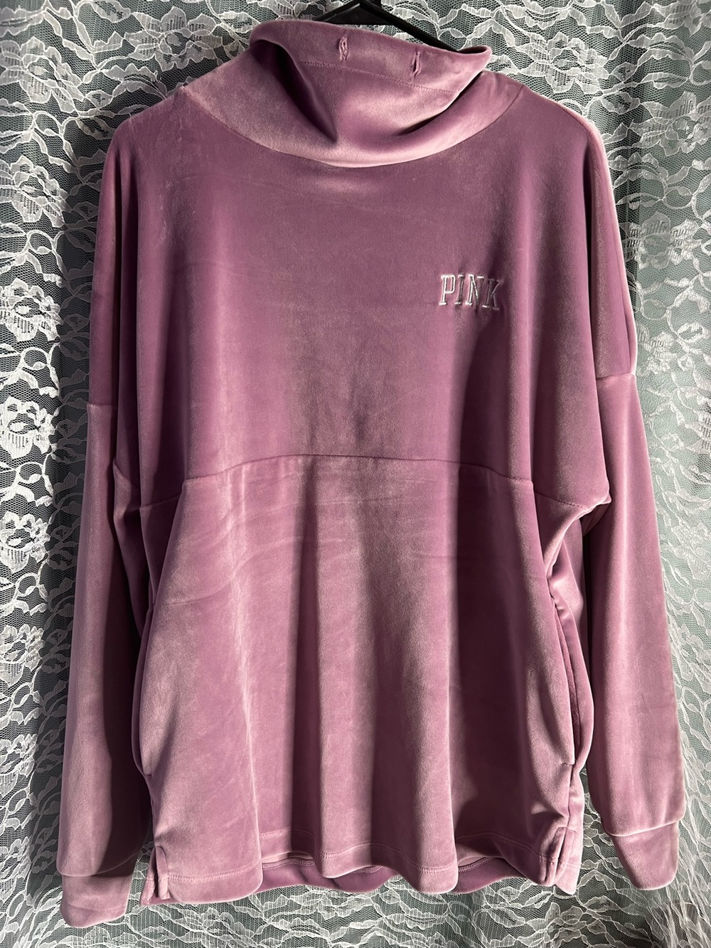 Victorias Secret PINK Velour Cowl Neck Sweater Oversized XS